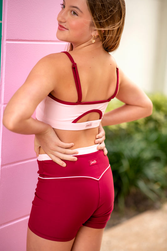 Elevate Shorts- Deep Red with soft pink