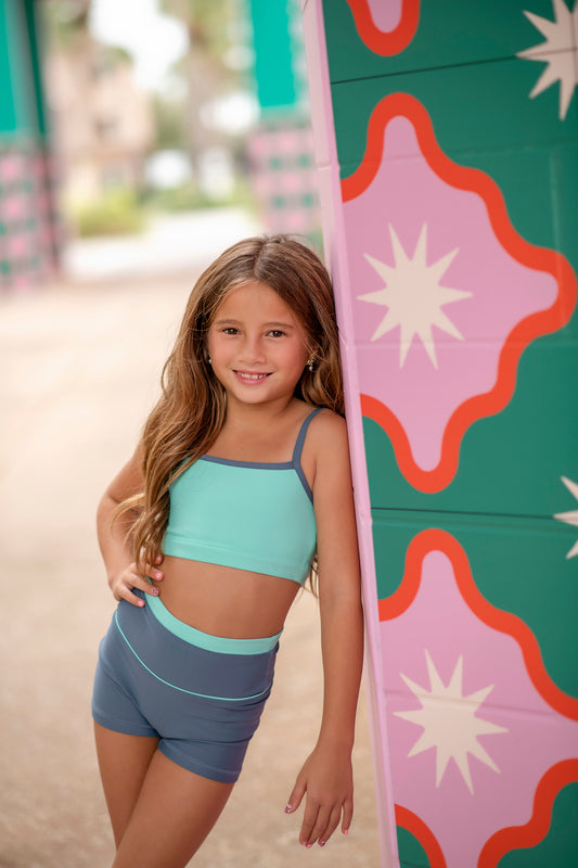 Free Flow Bra 2.0- Soft Aqua with a POP of Slate Blue